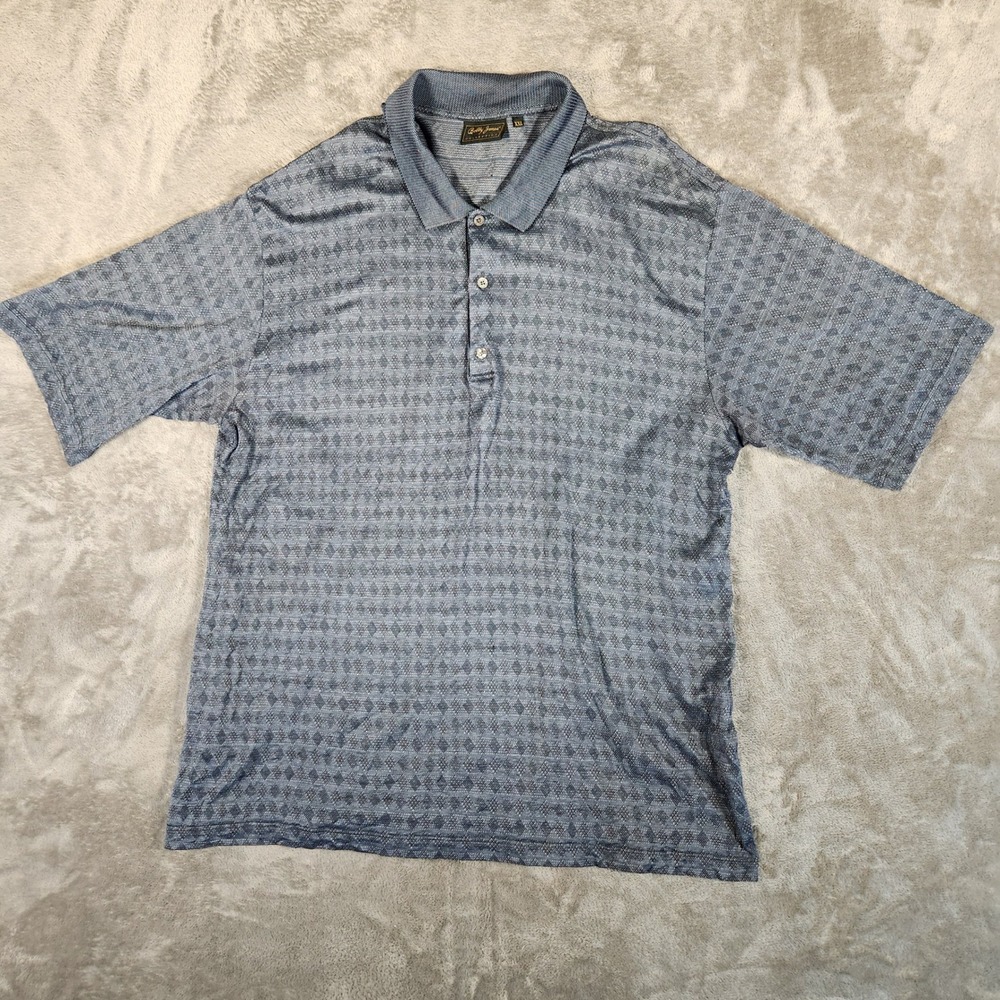 Bobby Jones Polo Shirt Mens XXL Blue Diamond Geometric Knit Golf CA00750
